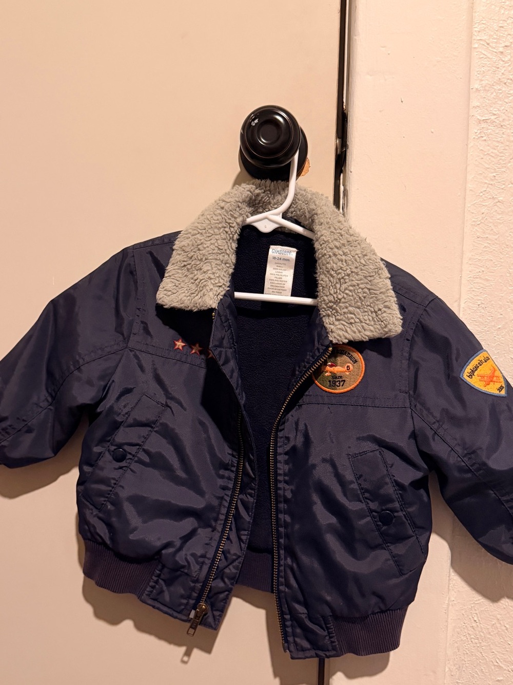 Gymboree Navy Blue Bomber Jacket with Gray Sherpa Collar